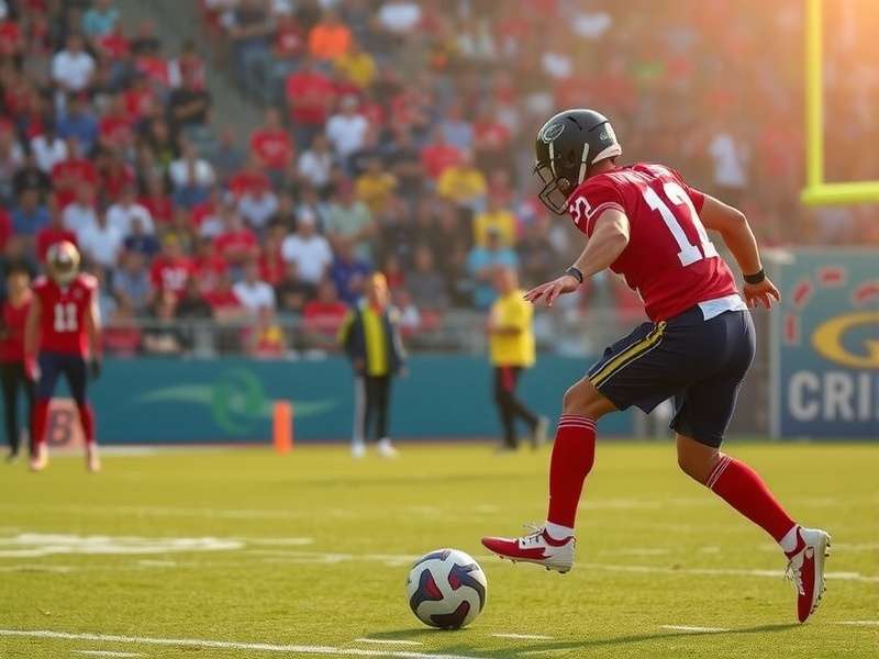 Football kickoff moment showing players in action