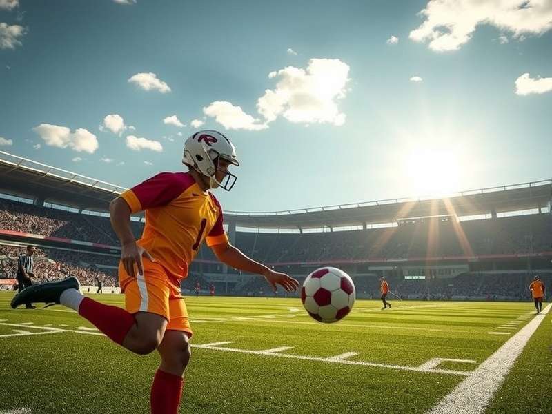 Football player executing a powerful kick off during a match