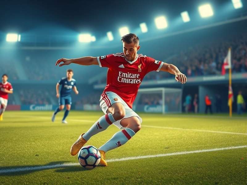 Dynamic football kick off moment with player kicking ball