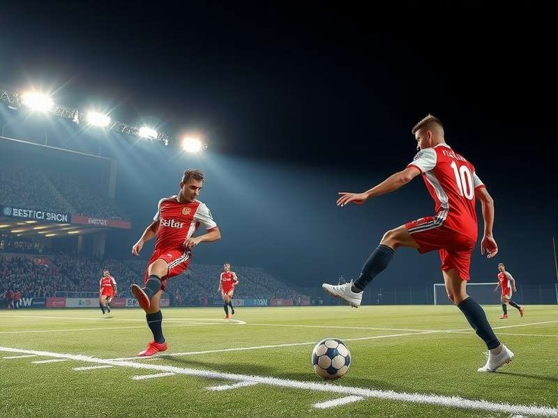 A dynamic football kick off moment showing players charging forward