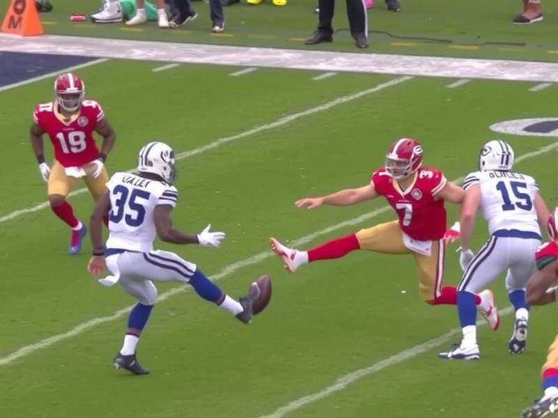 NFL Kick Off seen from a TV broadcast camera angle, showing player formations