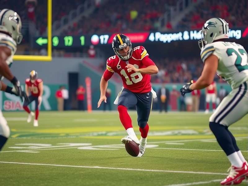 NFL kickoff moment showing players lined up