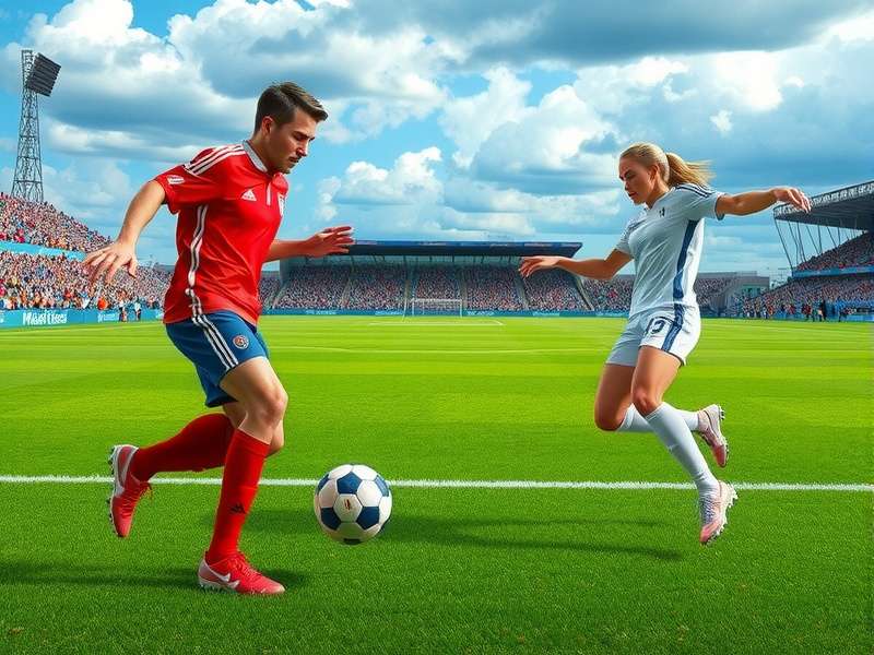 Football kick-off moment showing players in formation