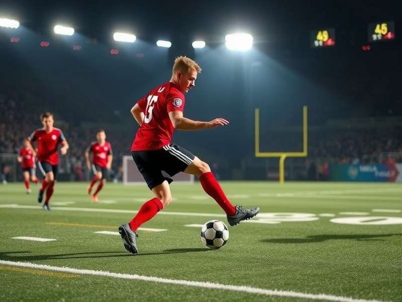 Football kickoff moment with players in action