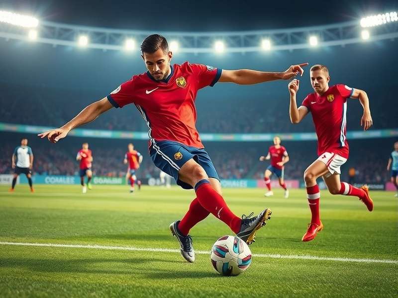 Dynamic kick off moment in a professional football stadium