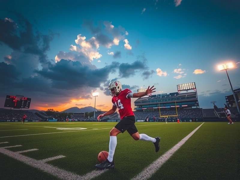 Football stadium at night with floodlights illuminating the pitch