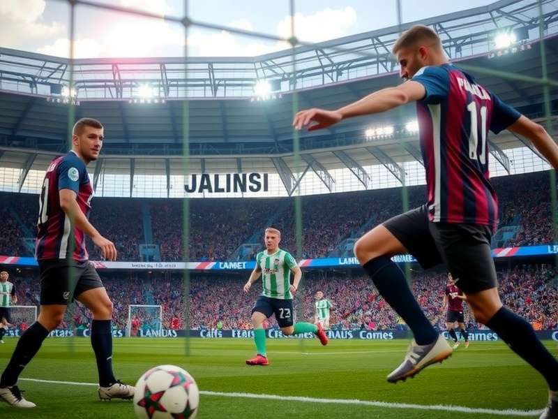 Dramatic moment of a football match kick off with players in motion