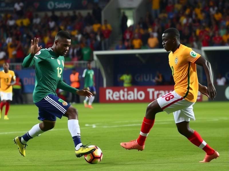 Football match between South Africa and Ghana teams in action
