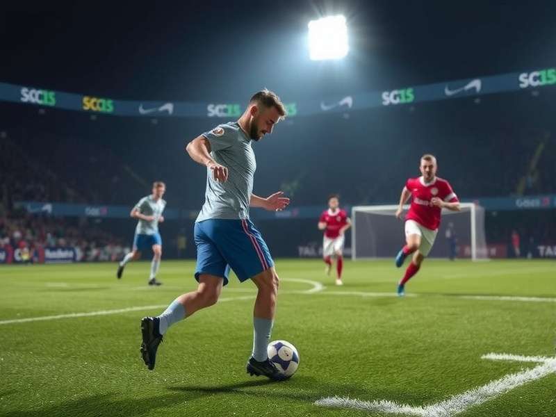 Dramatic moment of an American football kickoff with ball in mid-air and players charging
