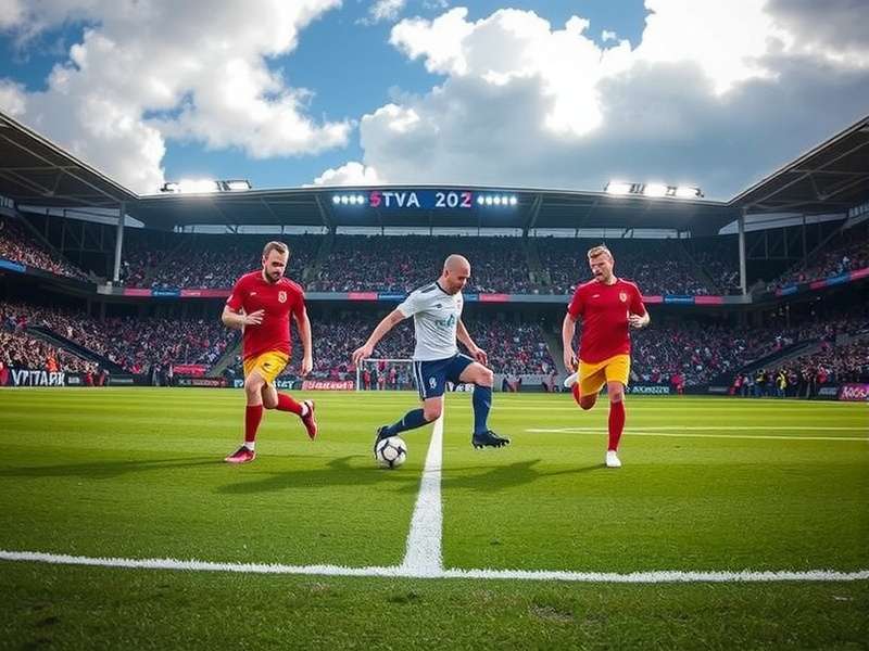 Football kick-off moment with players starting the game