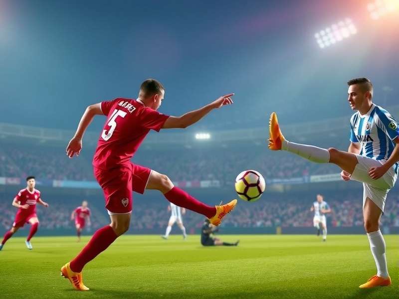A dramatic moment of a football kick-off with players in action