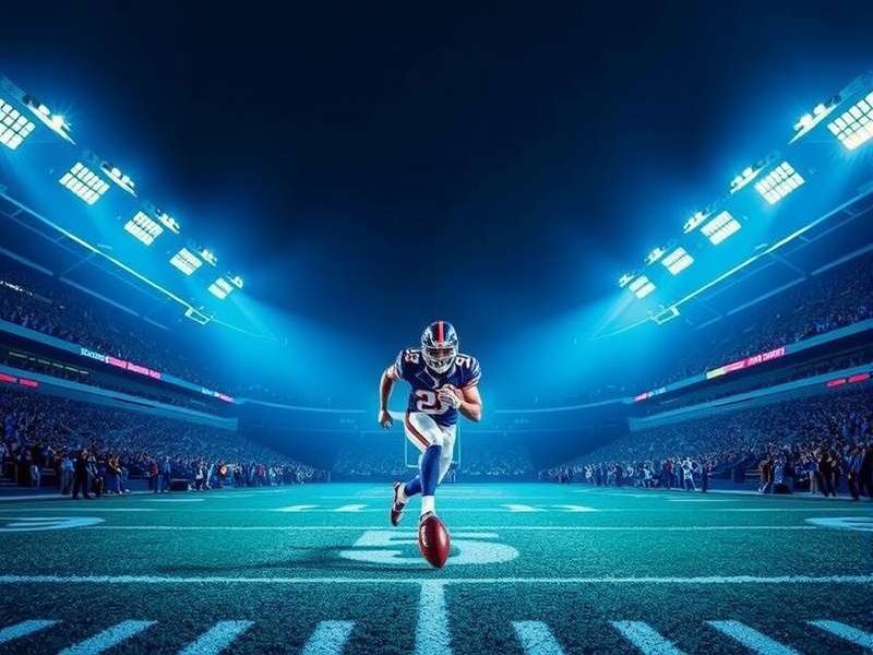 NFL football game at night under stadium lights, moments before kickoff
