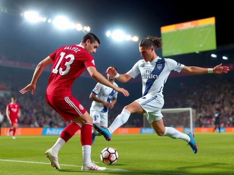A dramatic moment of a football kickoff under stadium lights