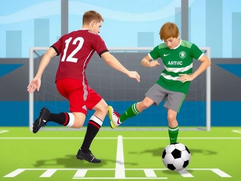 Football kick off moment showing referee and players at center circle