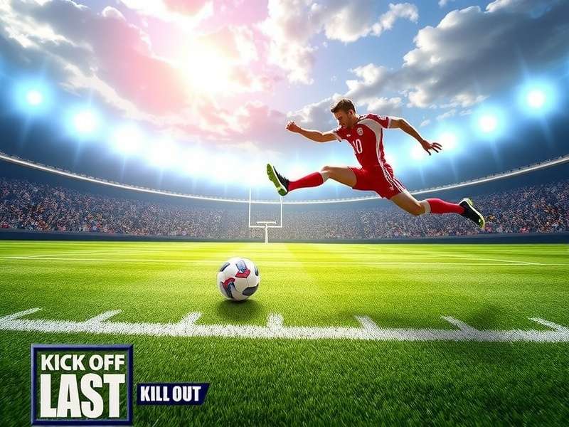 Concept art of a smart football stadium with data overlays on a kickoff