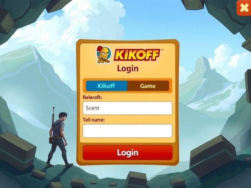 Kikoff Login screen on PlayKickOffGame website showing login form and football background