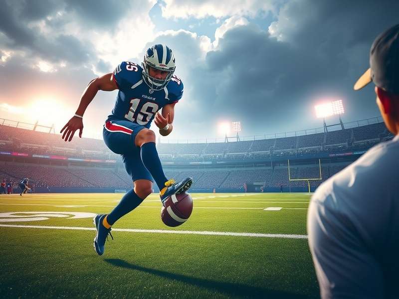 American Football Kick Off moment with players in mid-air