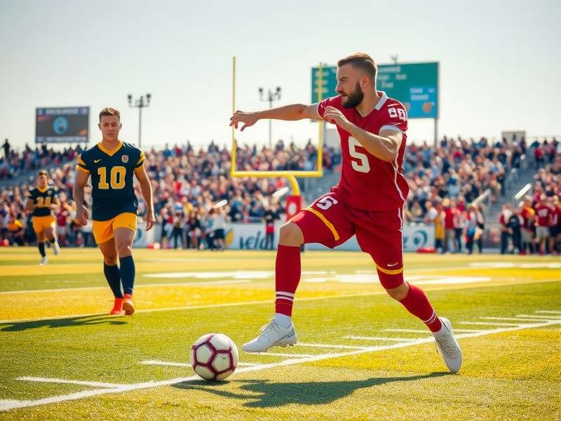 A ceremonial kick off at a major football stadium, two captains at the center circle