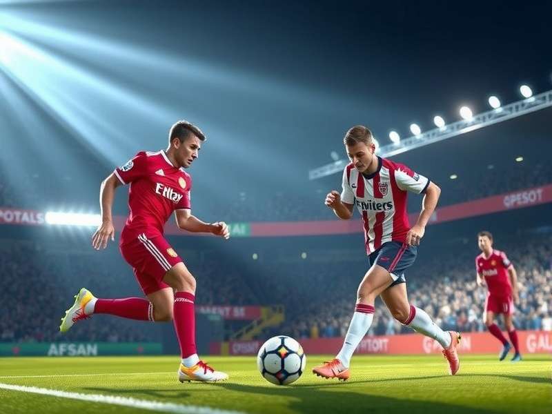 Football match kick-off moment with players rushing forward