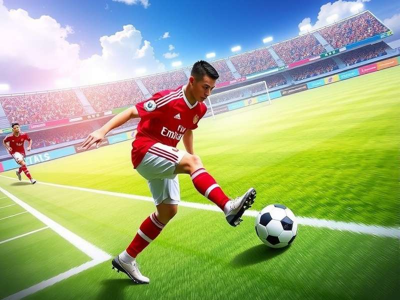 Dynamic soccer kickoff moment with players in motion