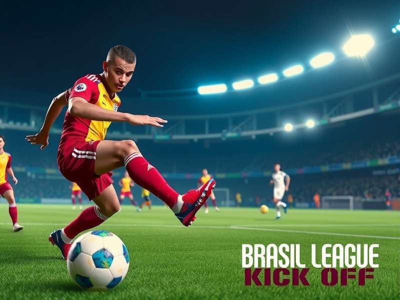 Dynamic action shot from a Brazilian Série A match showing a player dribbling past opponents