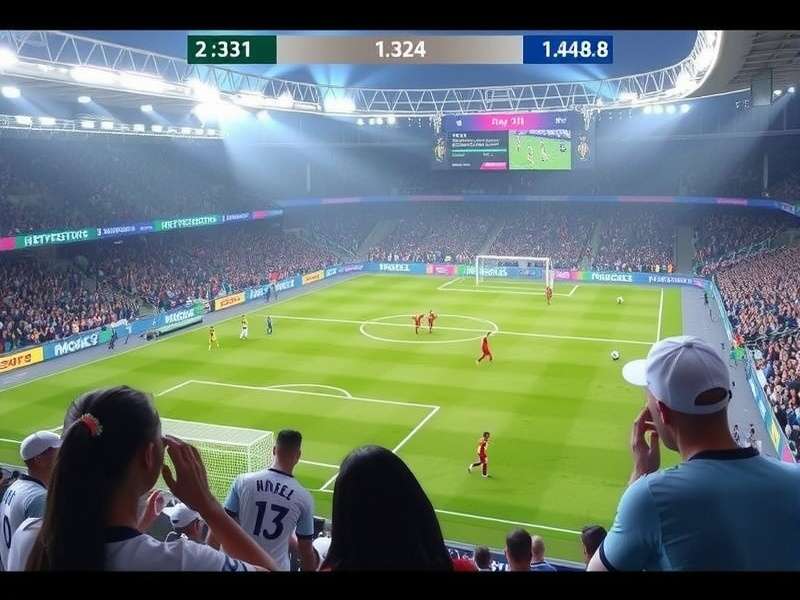 Electric atmosphere in a packed football stadium during a World Cup match