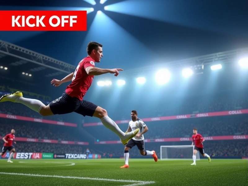 Dynamic moment of a football kickoff with players in motion