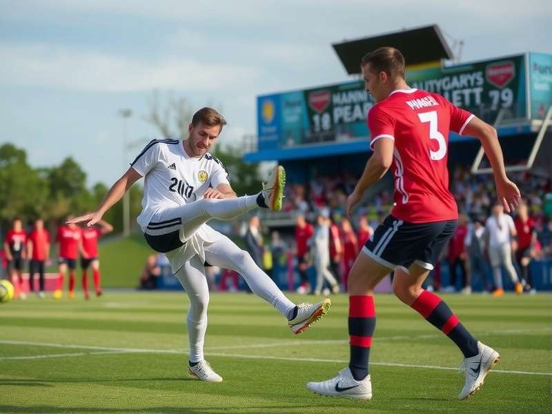 A football match kick off moment with players in position
