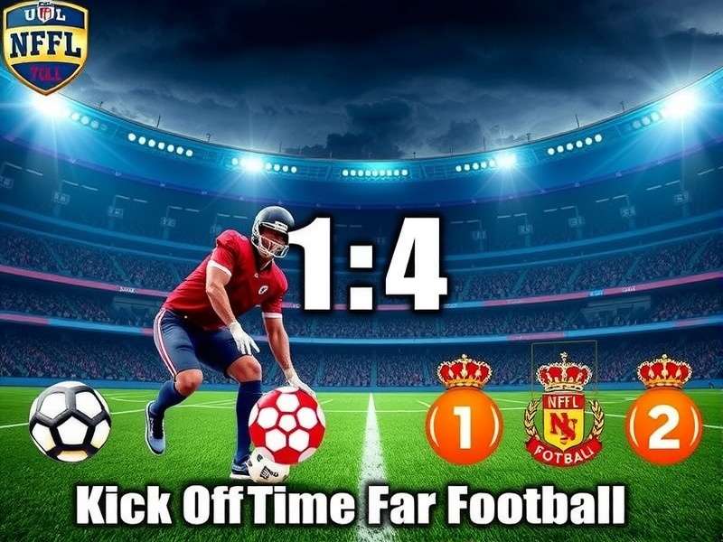 Football stadium with players lining up for kick off under floodlights