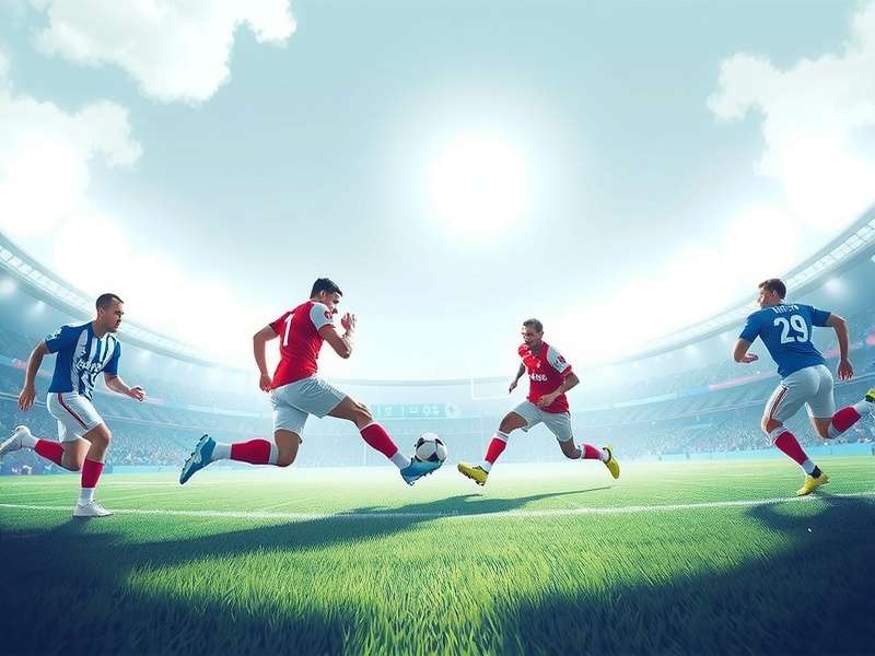 Football stadium during kick off with players in position and crowd cheering