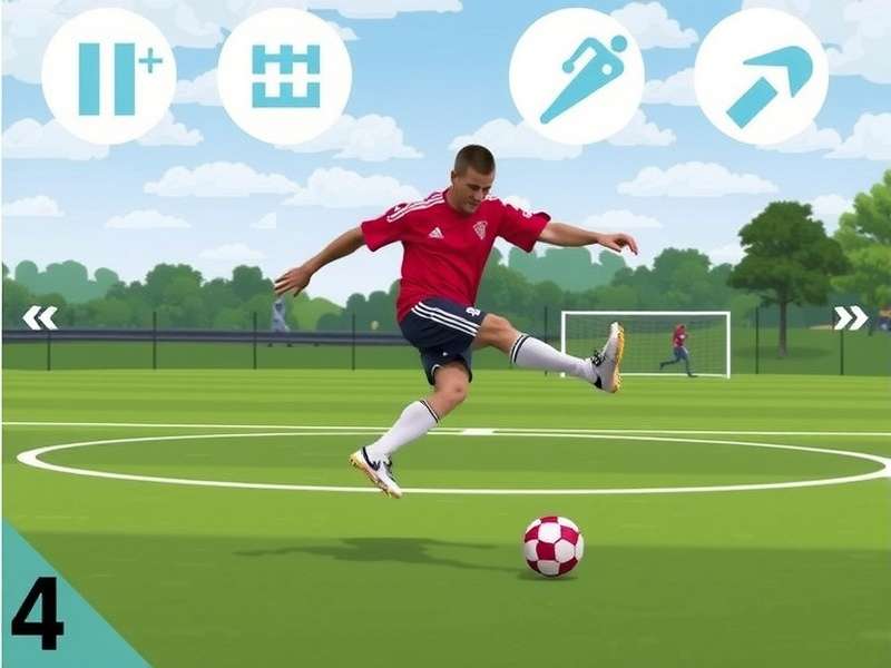 Football tee kickoff technique demonstration with player striking the ball from a tee